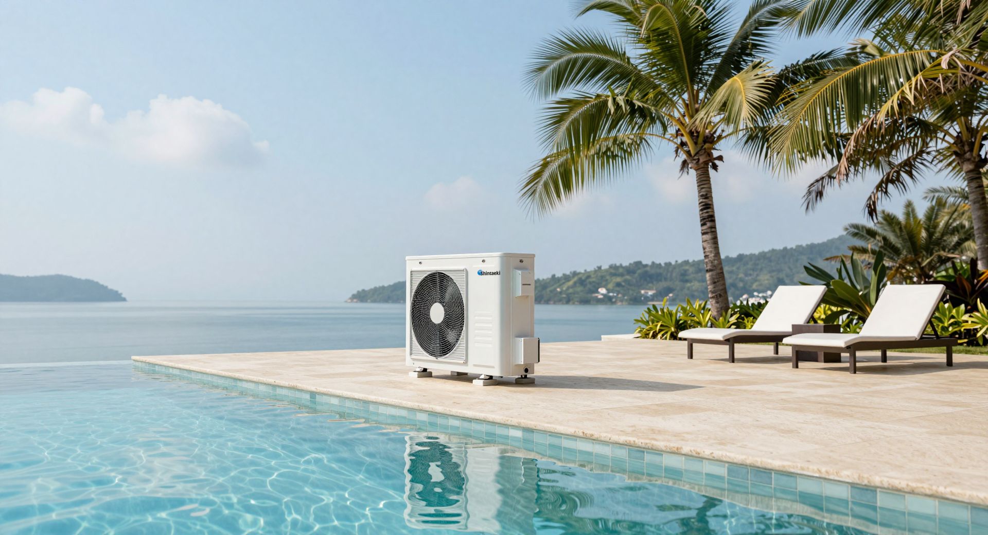 สระว่ายน้ำรีสอร์ตพร้อมเครื่อง Pool Heat Pump