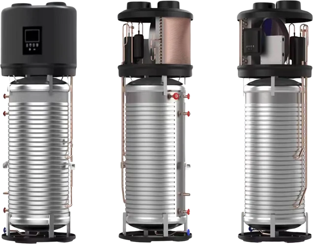 โครงสร้างภายใน All In One Heat Pump Water Heater: ถังสแตนเลสพันขดลวดทองแดงด้านนอก