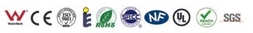 WaterMark, CE, ISO 9001, RoHS, SRCC, NF, UL, REACH, SGS